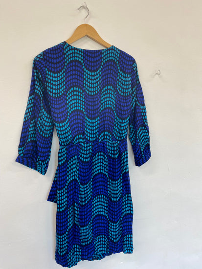 Amazing Boden silk blend spotty Wrap Dress Uk14 Blue Turquoise HT149