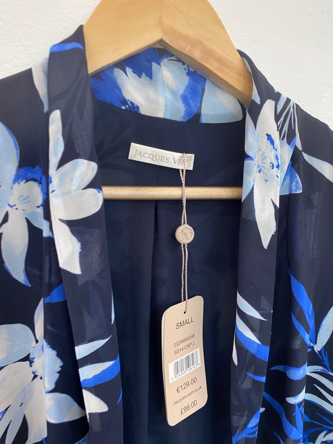 Amazing occasion event Jacques Vert  Open front blazer Jacket UK S Navy floral HL149