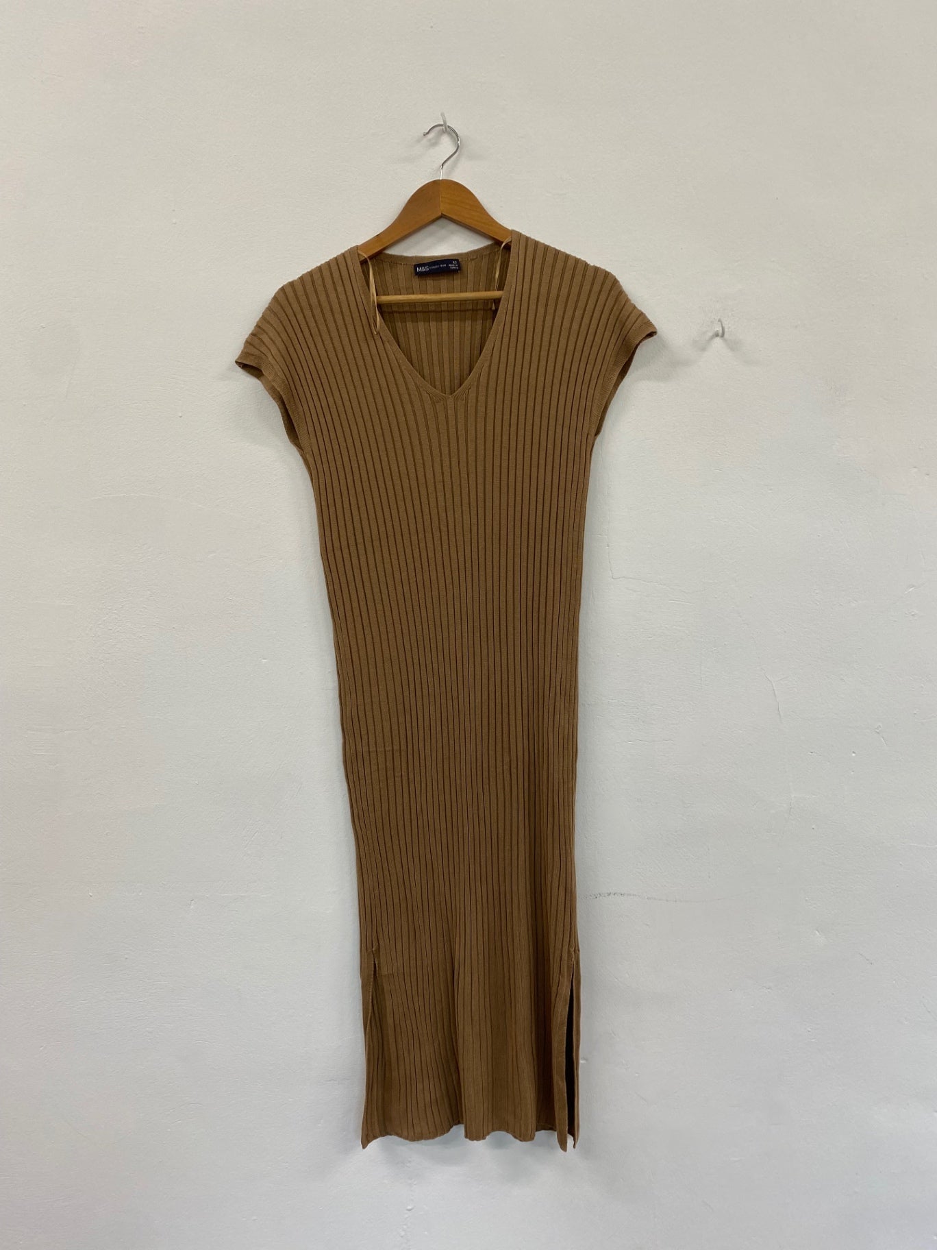 Amazing M&S Collection knit Midaxi Dress UK XS Caramel Ribbed HT149