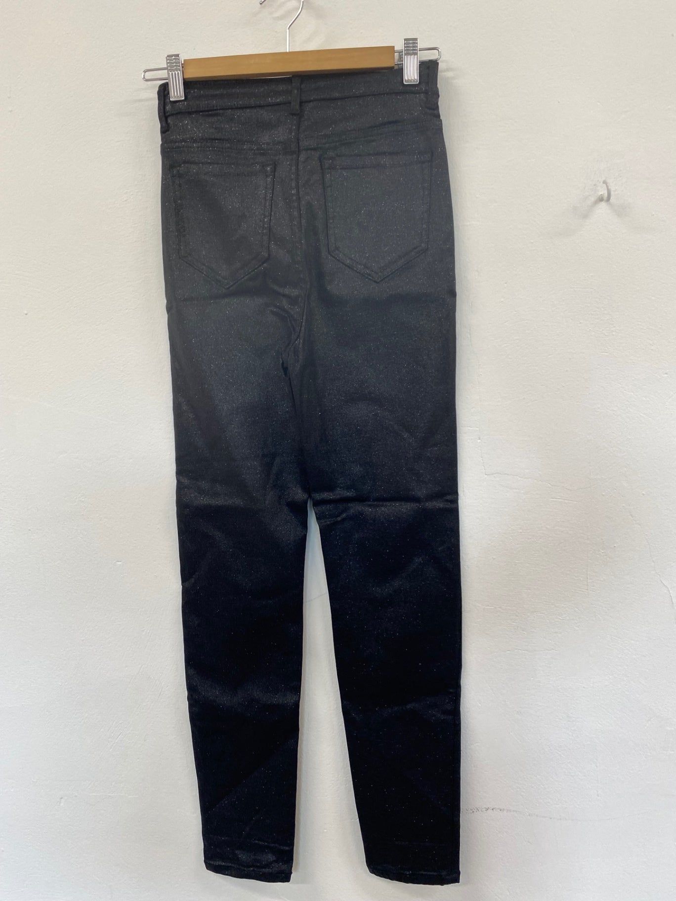 Amazing Marks & Spencers Skinny metallic sparkle  trousers UK8 Black Coated The Ivy HT149