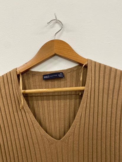 Amazing M&S Collection knit Midaxi Dress UK XS Caramel Ribbed HT149