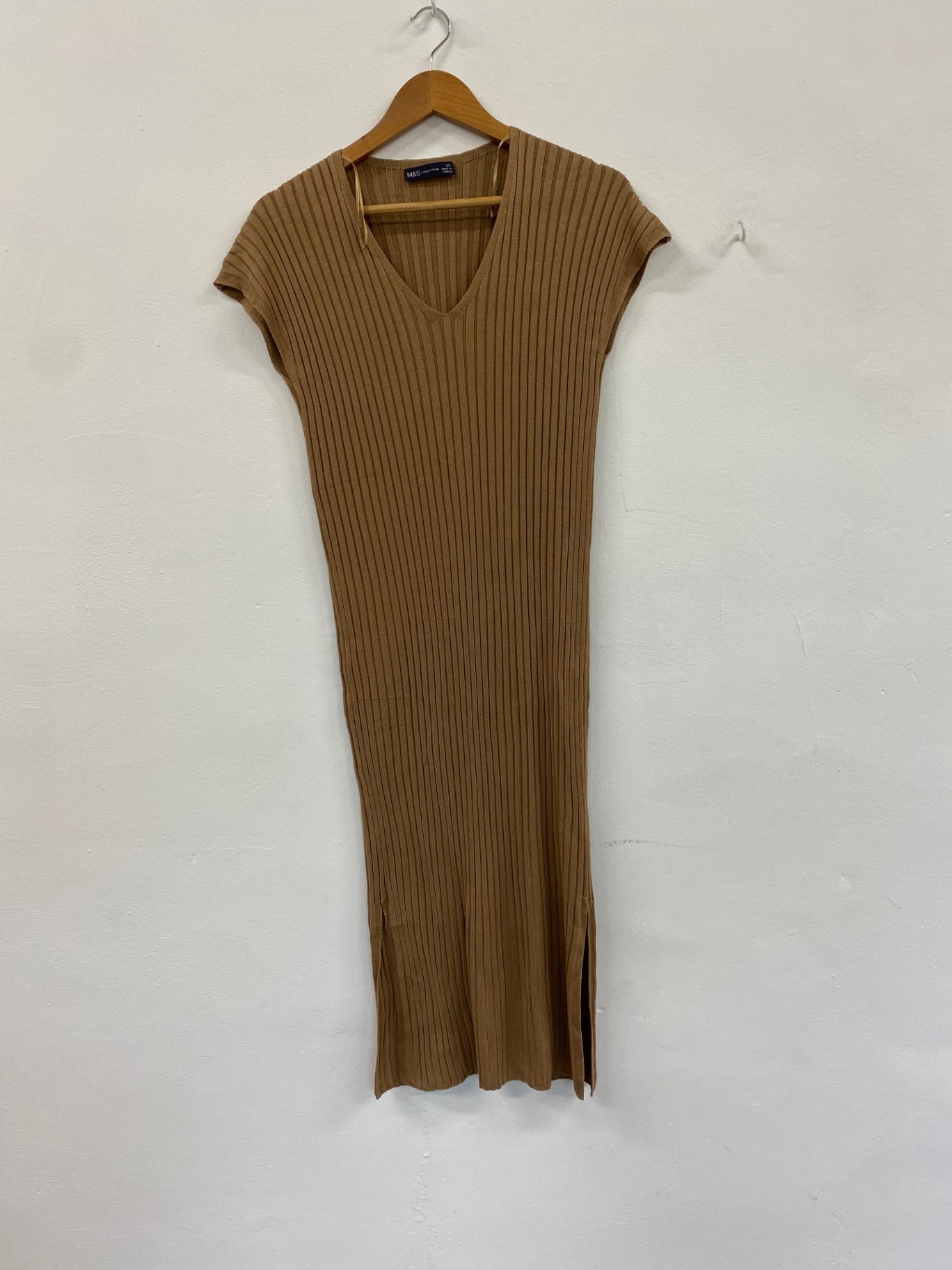 Amazing M&S Collection knit Midaxi Dress UK XS Caramel Ribbed HT149