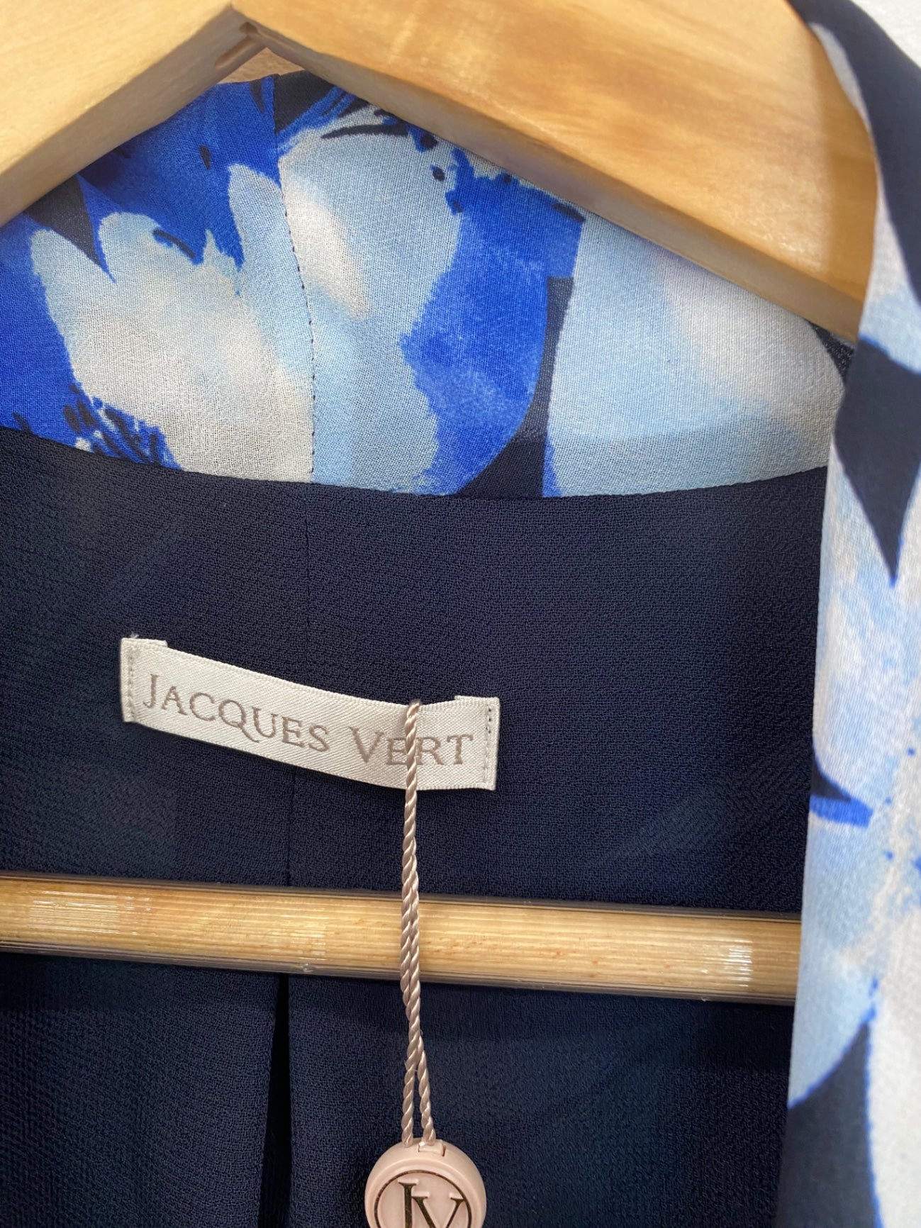Amazing occasion event Jacques Vert  Open front blazer Jacket UK S Navy floral HL149