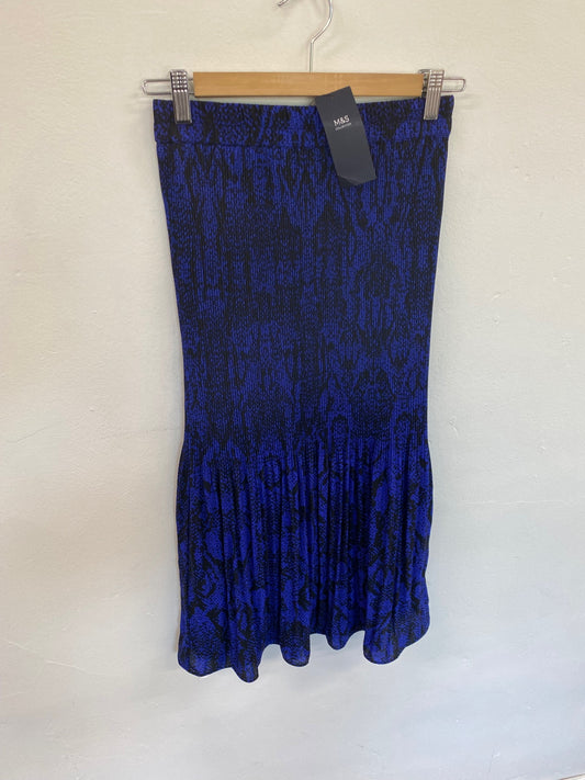 Amazing M&S Collection pleated midi Skirt Uk8 Blue & Black  HT149