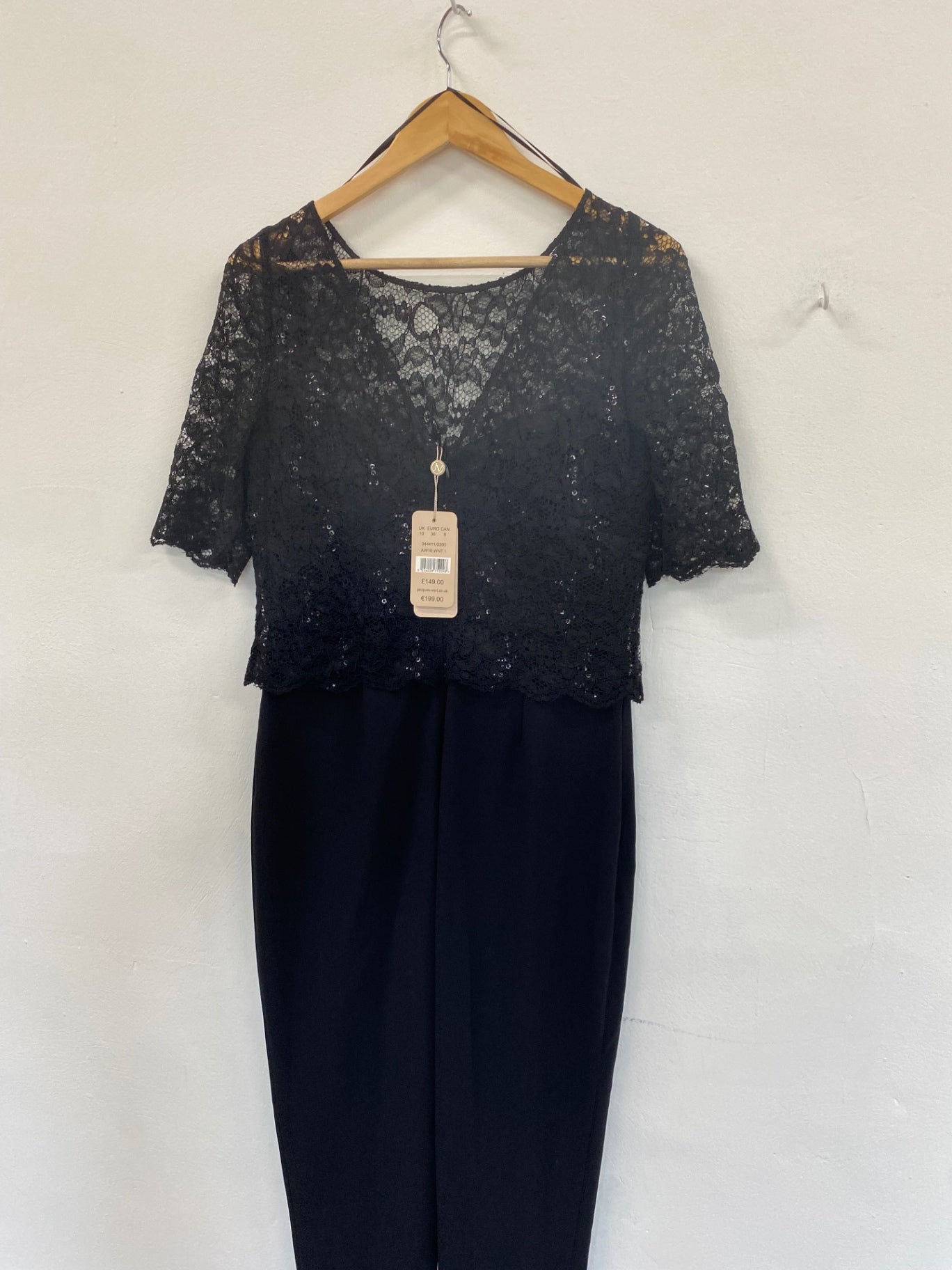 Amazing Jacques Vert occasion Events Jumpsuit UK10 Black Broderie top glamour HT149