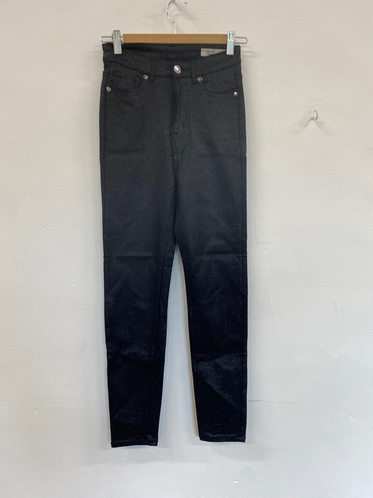 Amazing Marks & Spencers Skinny metallic sparkle  trousers UK8 Black Coated The Ivy HT149