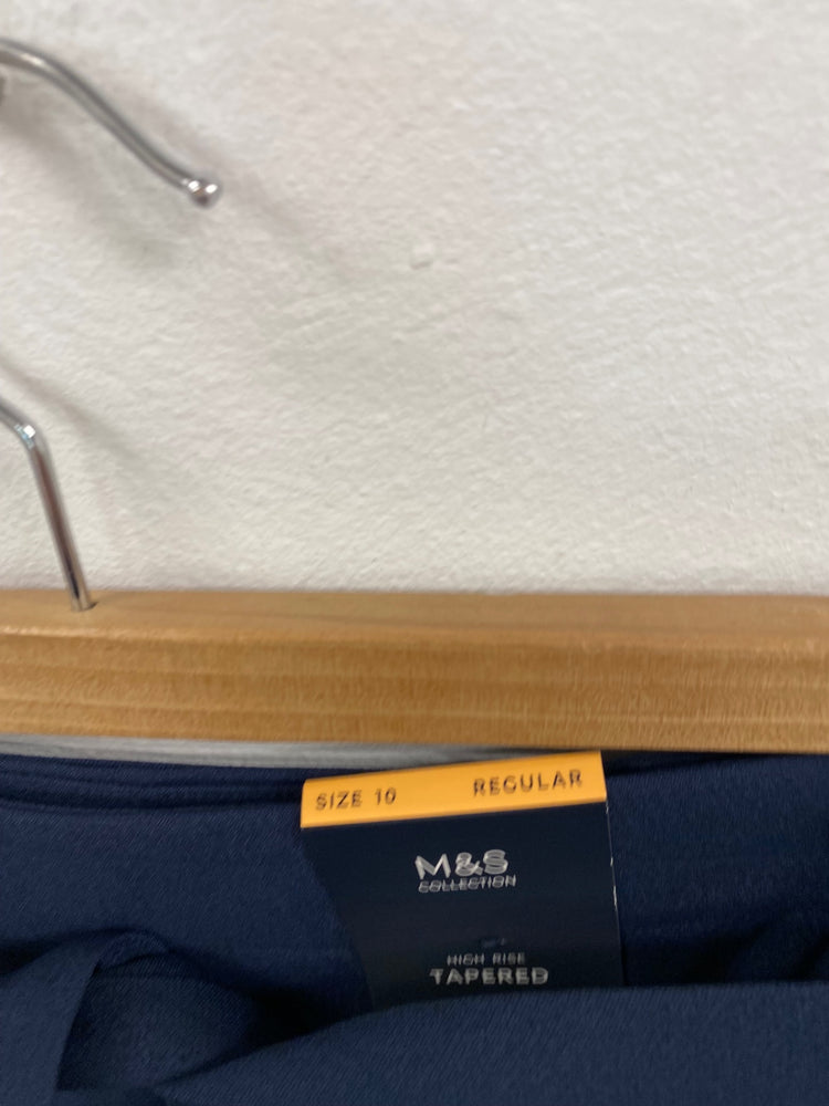 Fabulous M&S Tailored High Rise Tapered trousers UK10 Navy Belted HT149