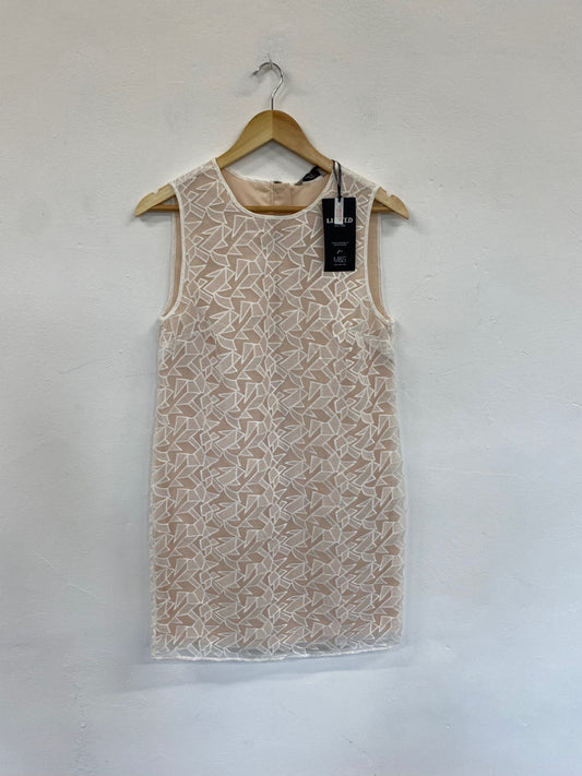 Amazing M&S Collection Occasion Party overlay Dress UK10 Beige & White New HL149