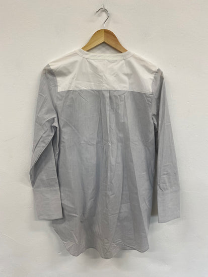 Fabulous M&S Collection striped longline Shirt Uk8 White & Blue grandad collar HT149