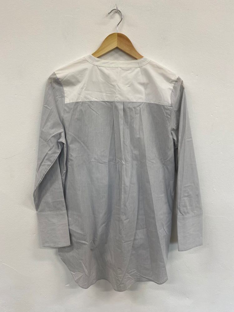 Fabulous M&S Collection striped longline Shirt Uk8 White & Blue grandad collar HT149