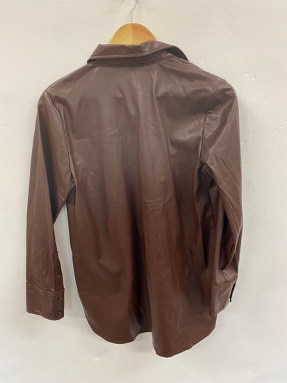 Fabulous M&S Collection faux leather longline Shirt UK8 Brown Chocolate HT149