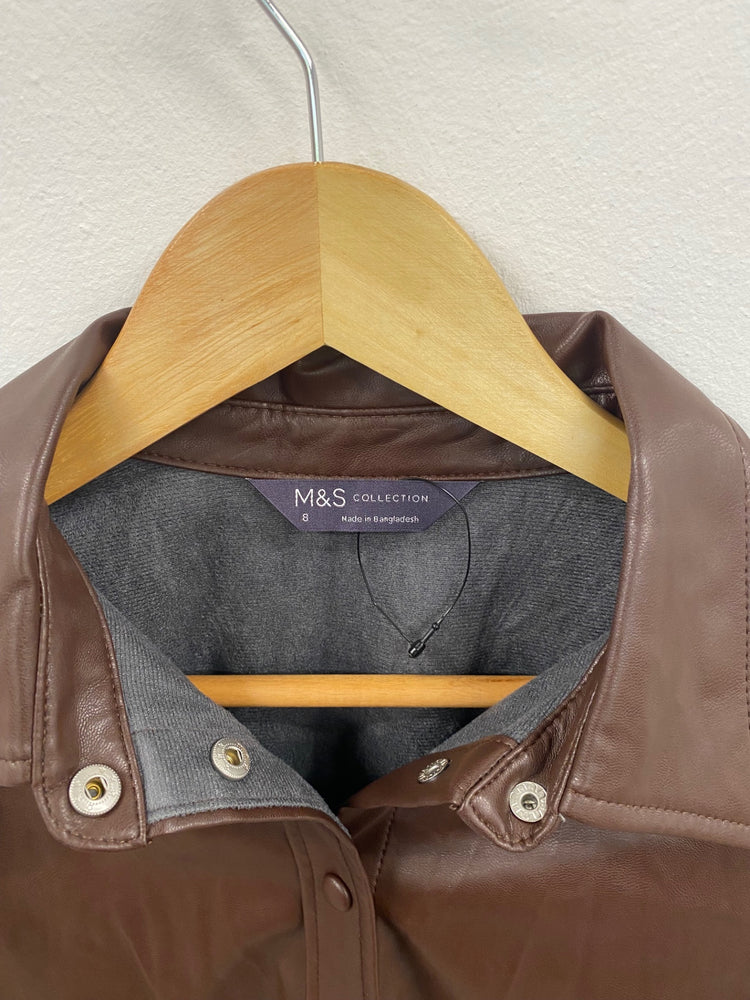 Fabulous M&S Collection faux leather longline Shirt UK8 Brown Chocolate HT149