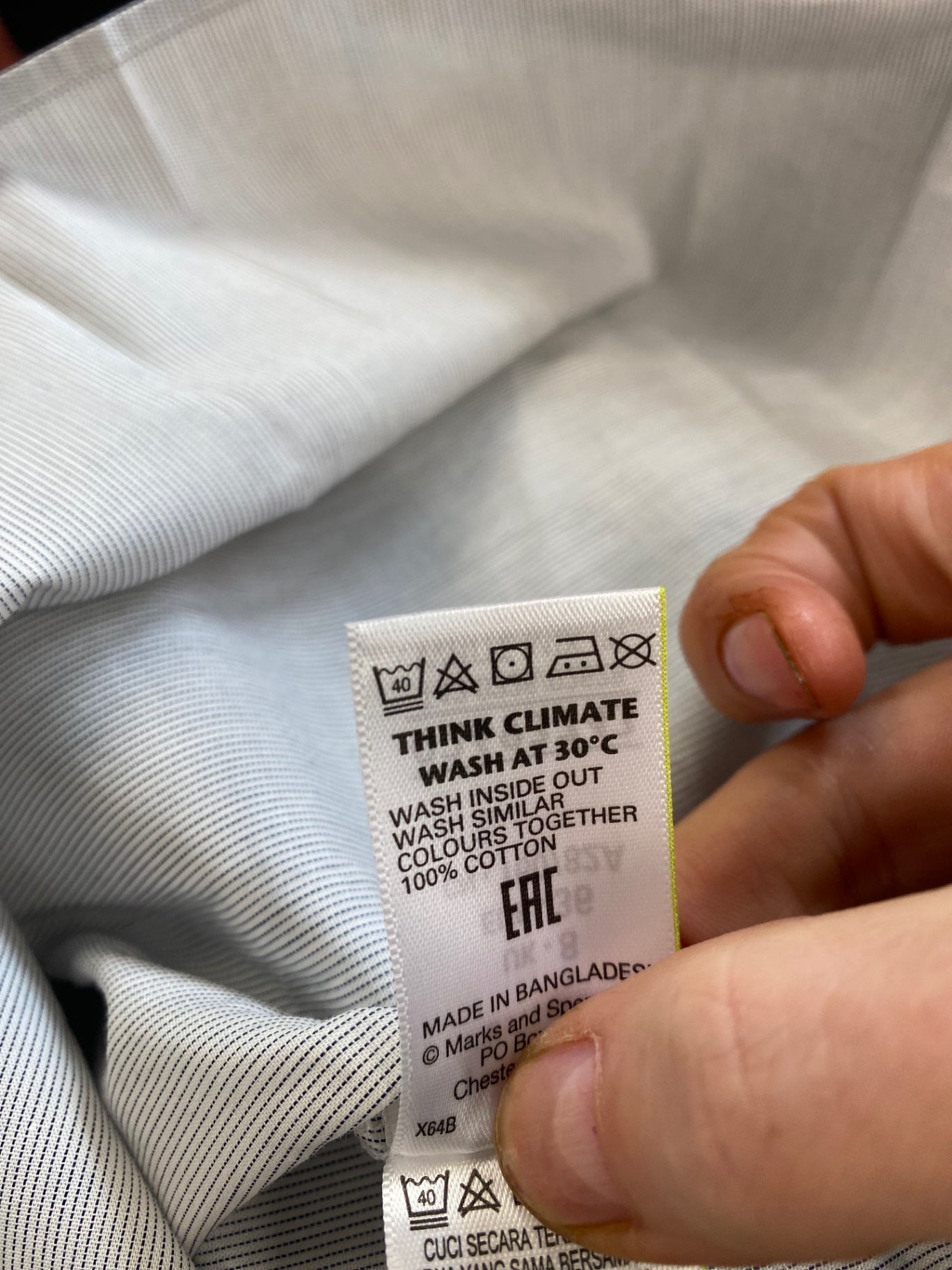 Fabulous M&S Collection striped longline Shirt Uk8 White & Blue grandad collar HT149