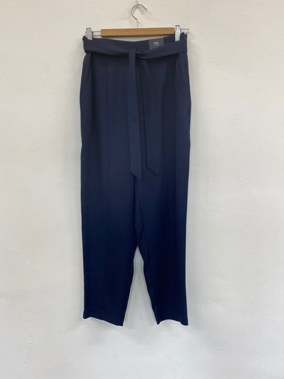Fabulous M&S Tailored High Rise Tapered trousers UK10 Navy Belted HT149
