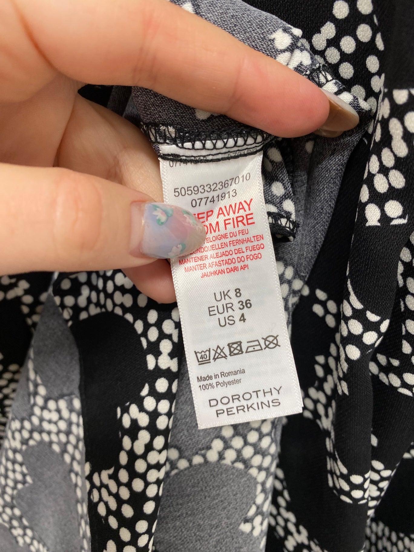 Dorothy Perkins Stylish Black Polkadot Hearts Midi Dress UK8 HT149