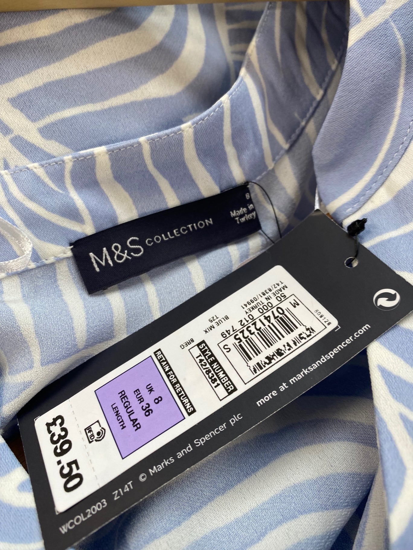 Fabulous M&S Tunic dress Uk8 Blue & white lightweight HT149