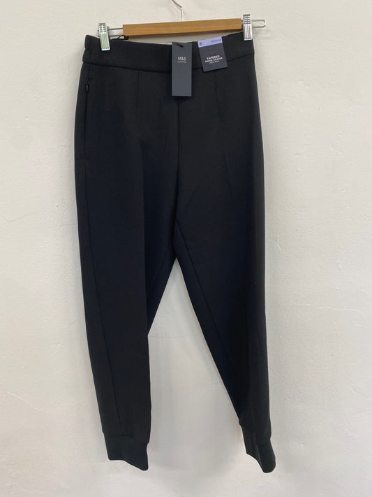 Amazing M&S Trousers tapered ankle grazers cuffed Uk8 Black new HT149
