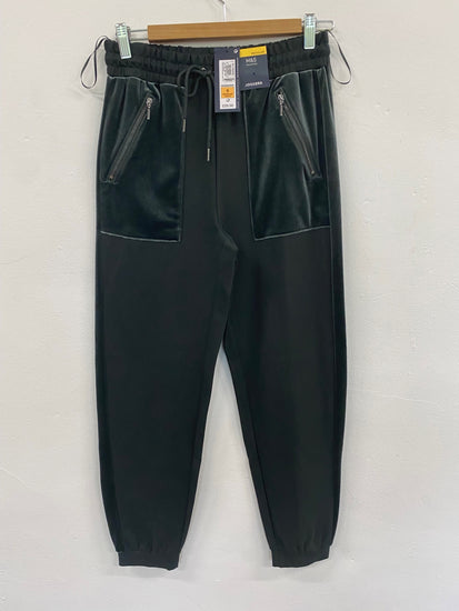 Amazing M&S luxury velvet Joggers UK6 deep green zip detail HT149