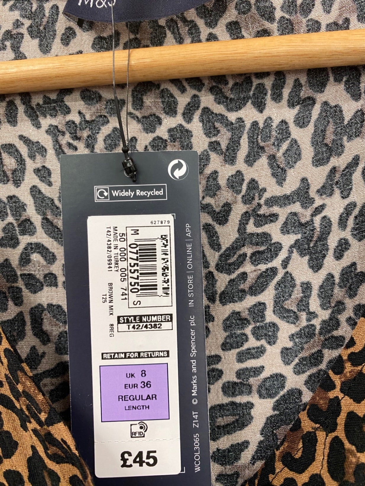 Fabulous M&S Tea Dress leopard print UK8 lightweight Midaxi HT149