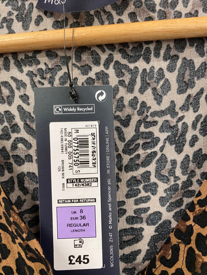 Fabulous M&S Tea Dress leopard print UK8 lightweight Midaxi HT149