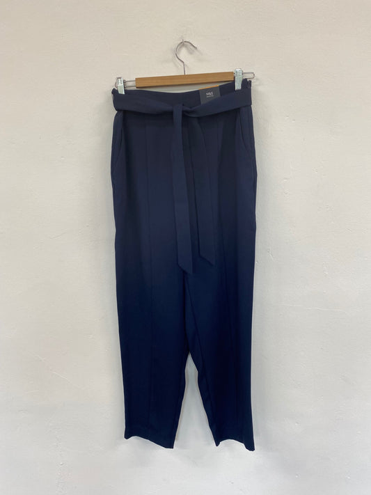 Fabulous M&S Tailored High Rise Tapered trousers UK10 Navy Belted HT149