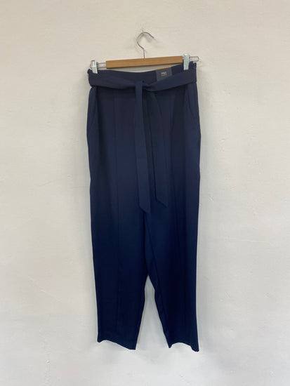 Fabulous M&S Tailored High Rise Tapered trousers UK10 Navy Belted HT149