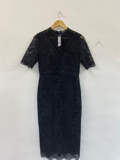 Amazing Marks &Spencer formal party occasion Dress Uk8 Black Overlay HT149