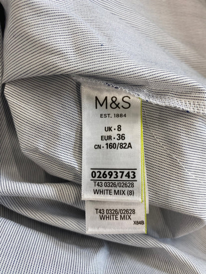 Fabulous M&S Collection striped longline Shirt Uk8 White & Blue grandad collar HT149
