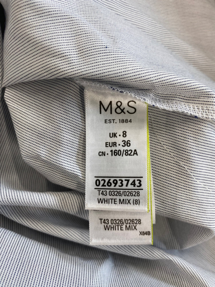 Fabulous M&S Collection striped longline Shirt Uk8 White & Blue grandad collar HT149