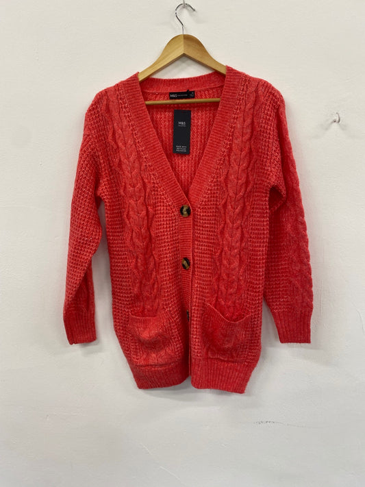 Amazing M&S wool blend knitted oversized Cardigan UkXS Pink red HT149