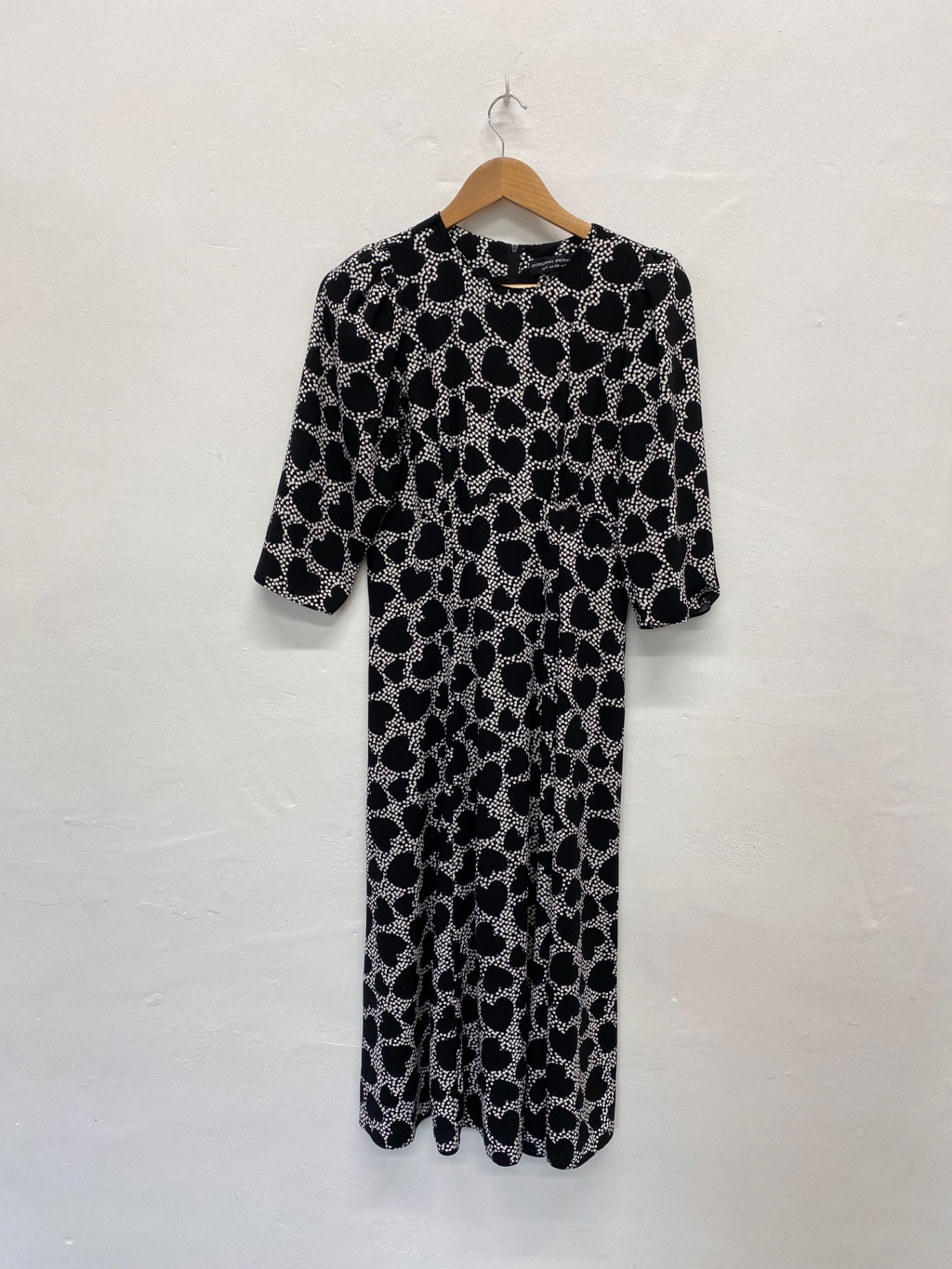 Dorothy Perkins Stylish Black Polkadot Hearts Midi Dress UK8 HT149
