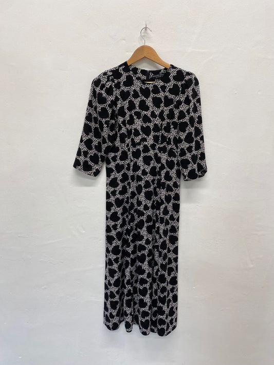 Dorothy Perkins Stylish Black Polkadot Hearts Midi Dress UK8 HT149