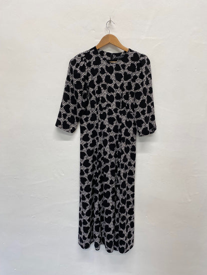 Dorothy Perkins Stylish Black Polkadot Hearts Midi Dress UK8 HT149