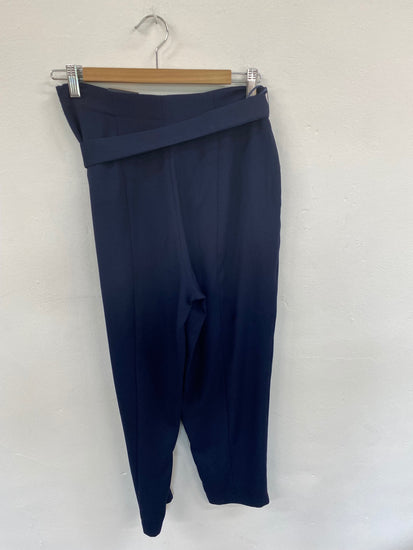Fabulous M&S Tailored High Rise Tapered trousers UK10 Navy Belted HT149