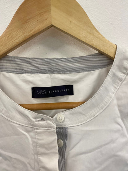 Fabulous M&S Collection striped longline Shirt Uk8 White & Blue grandad collar HT149