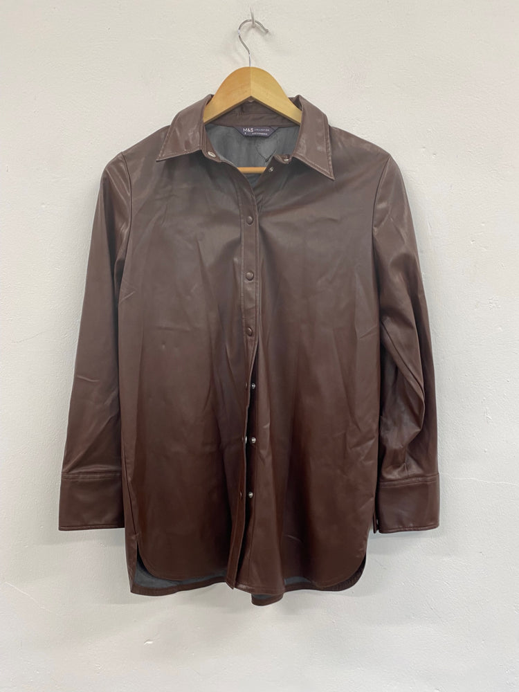 Fabulous M&S Collection faux leather longline Shirt UK8 Brown Chocolate HT149