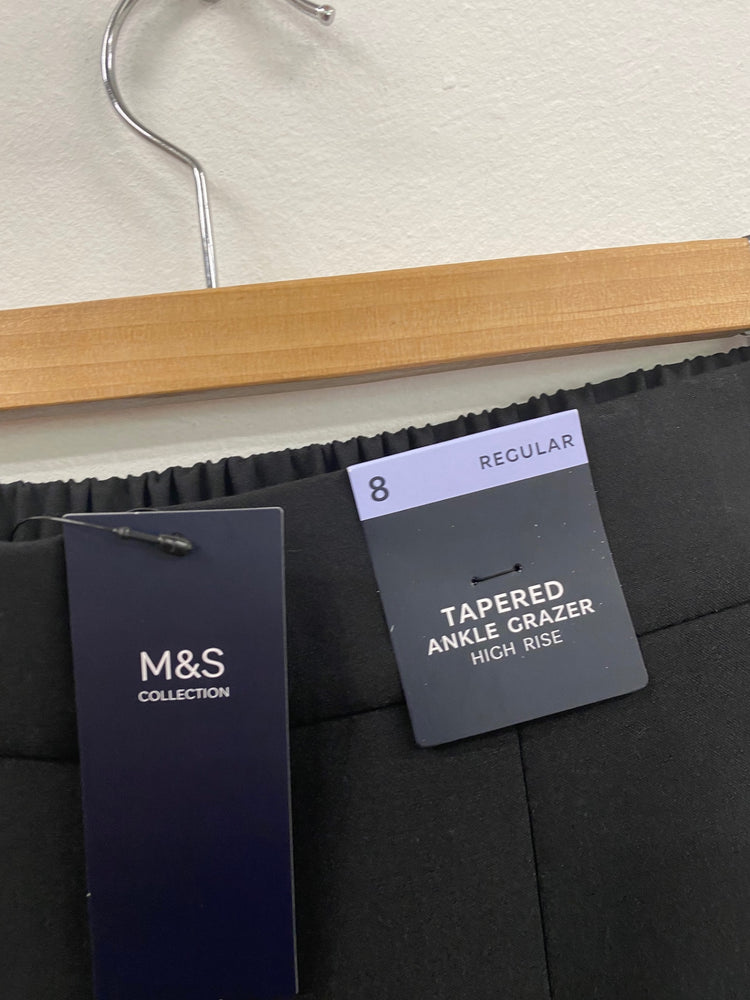 Amazing M&S Trousers tapered ankle grazers cuffed Uk8 Black new HT149