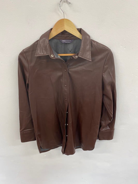 Fabulous M&S Collection faux leather longline Shirt UK8 Brown Chocolate HT149