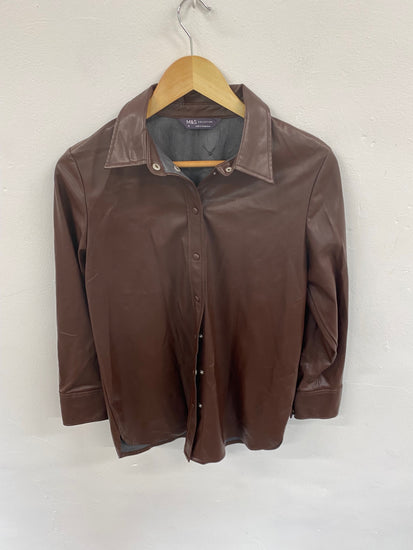 Fabulous M&S Collection faux leather longline Shirt UK8 Brown Chocolate HT149