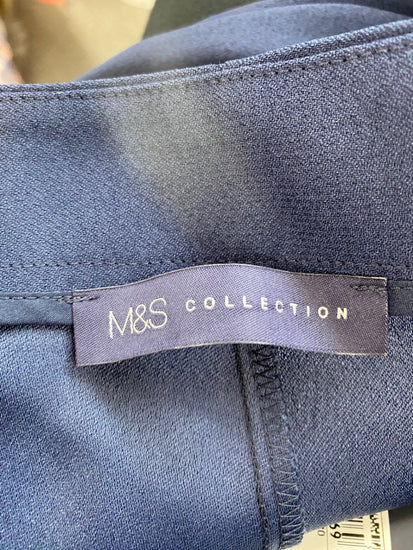 Fabulous M&S Tailored High Rise Tapered trousers UK10 Navy Belted HT149