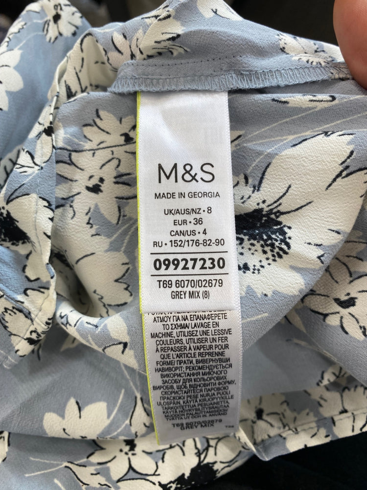 Fabulous M&S x GHOST lace trimmed ornate romantic Blouse UK8 Blue & cream HT149