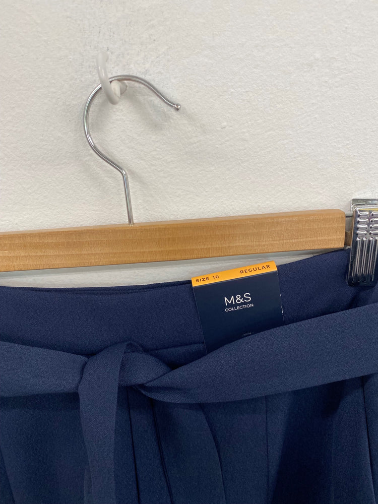 Fabulous M&S Tailored High Rise Tapered trousers UK10 Navy Belted HT149