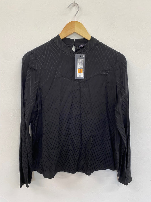 Amazing M&S Blouse UK10 Black high neck formal classic HT149