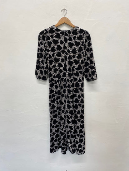 Dorothy Perkins Stylish Black Polkadot Hearts Midi Dress UK8 HT149