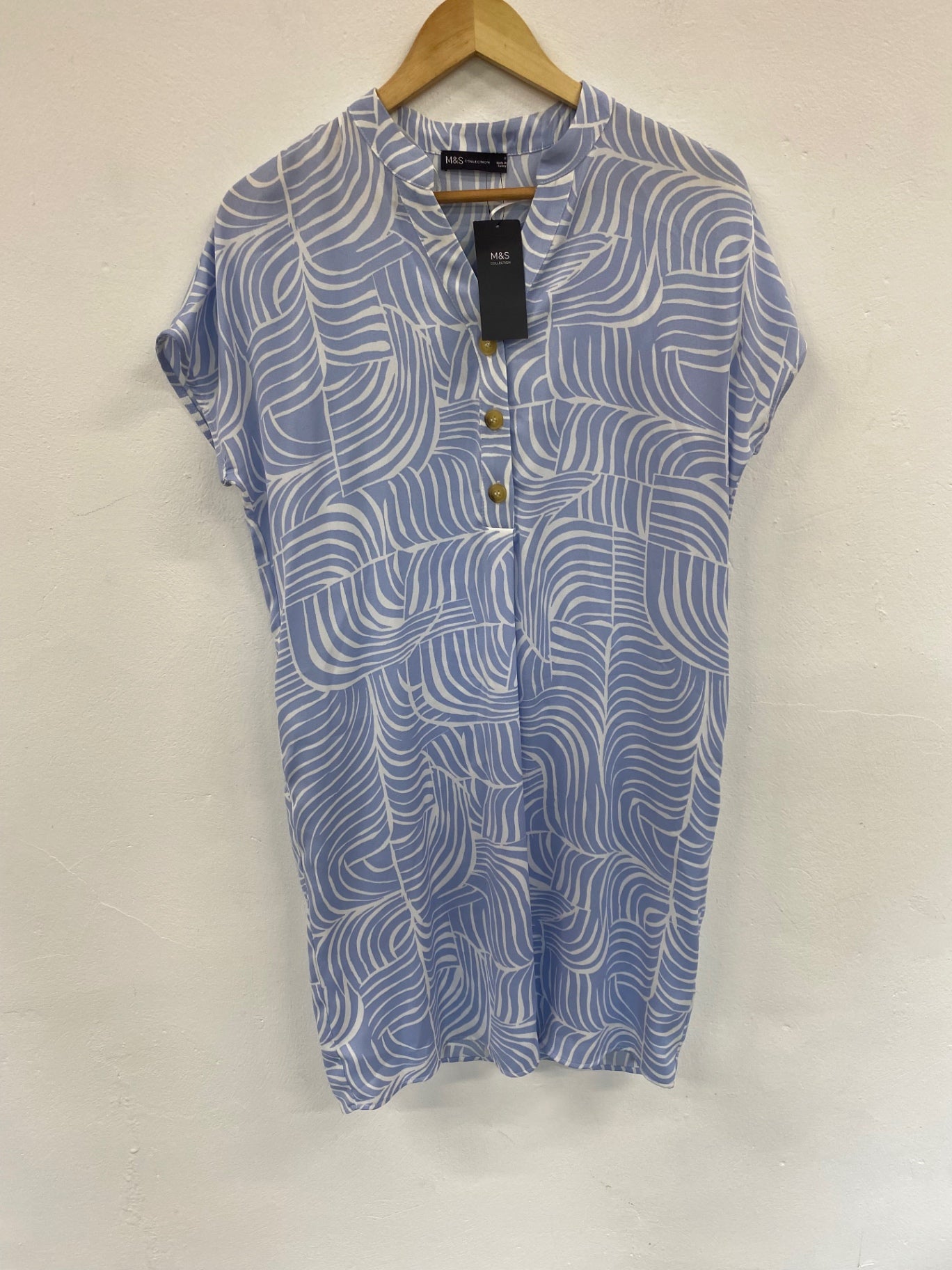 Fabulous M&S Tunic dress Uk8 Blue & white lightweight HT149