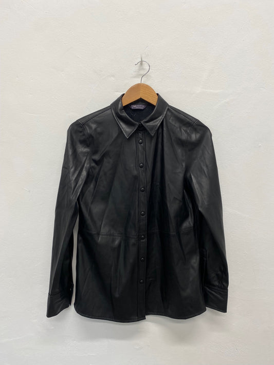 Fabulous M&S Faux Leather Shacket UK8 Black HT149