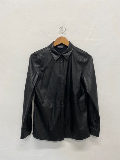 Fabulous M&S Faux Leather Shacket UK8 Black HT149