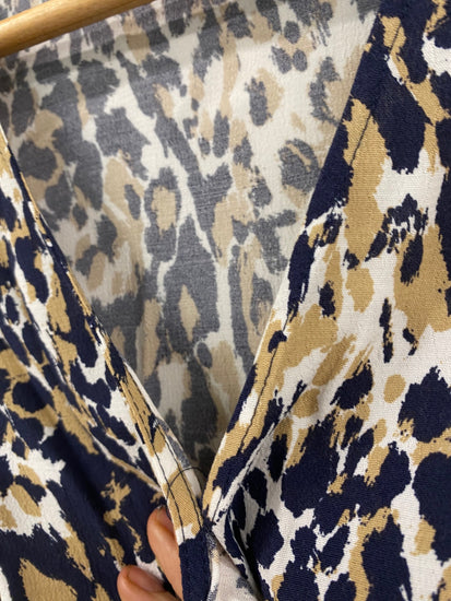 Amazing M&S animal print midi tea Dress UK6 Navy Beige amazing cuffs HT149