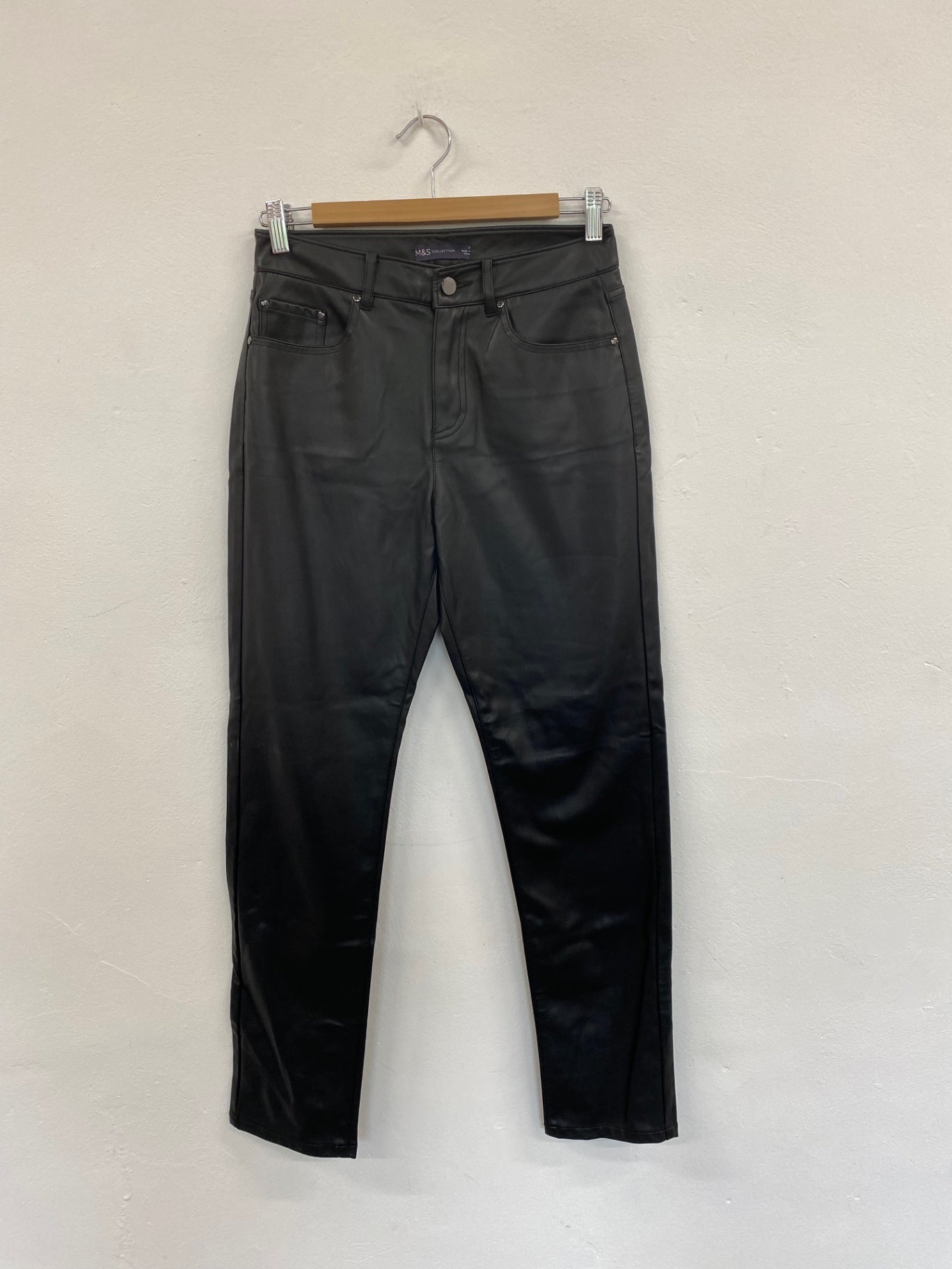 Fabulous M&S faux leather slim leg Trousers UK8 Black HT149