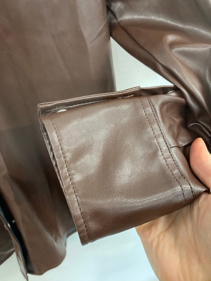 Fabulous M&S Collection faux leather longline Shirt UK8 Brown Chocolate HT149